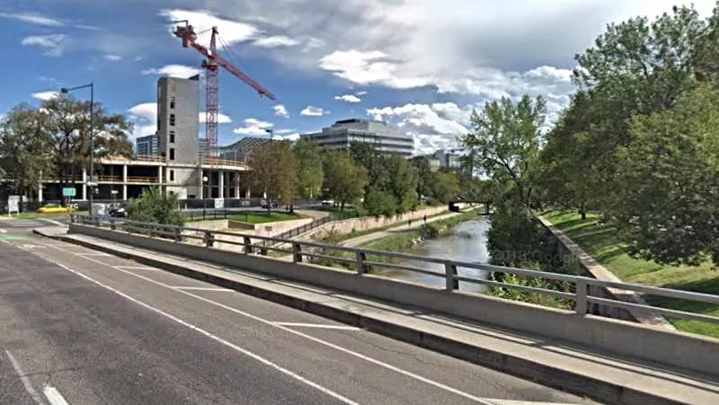 Image: The Cherry Creek bike path as seen from Speer Boulevard near 14th Avenue.