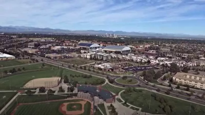 Image: A bird's-eye view of east Denver, not far from Virginia Village, a COVID-19 hot spot.