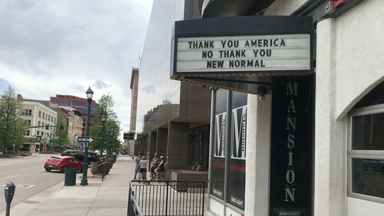 A sign on view in downtown Colorado Springs last month.