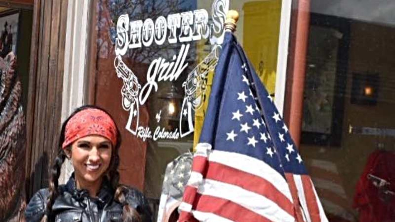 Lauren Boebert showing her colors outside Shooters Grill in Rifle.