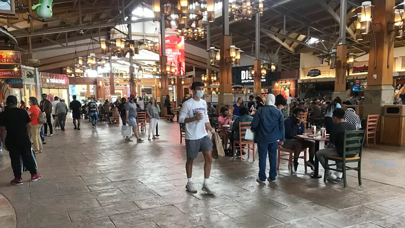 Image: The food court at Park Meadows was crowded on a recent Saturday.