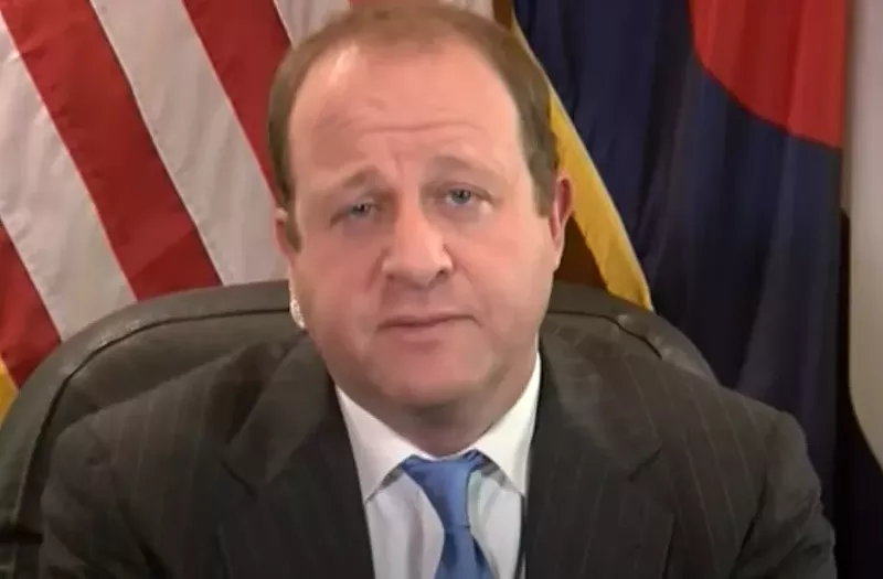 Image: Colorado Governor Jared Polis during a recent town hall on KOAA-TV.