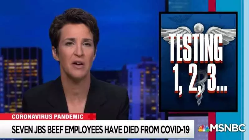 Image: Rachel Maddow during a segment about recent tragedies at the JBS plant in Greeley.