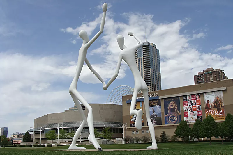 Image: Artist Jonathan Borofsky wasn't thinking about social distancing when he created the sculpture named "Dancers."