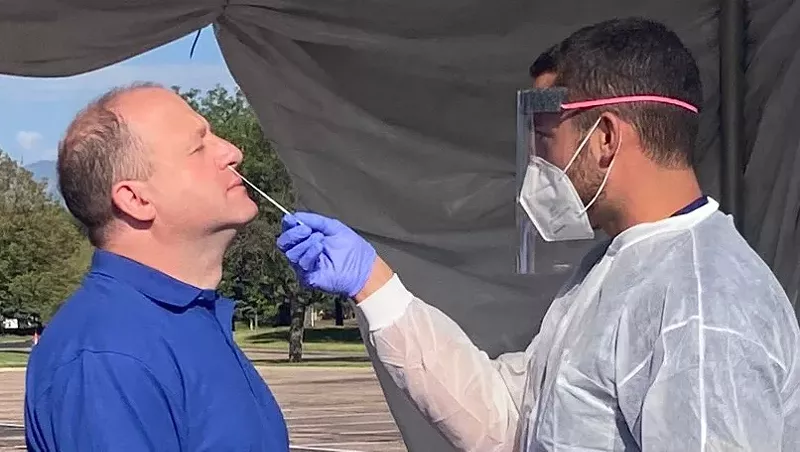 Image: Governor Jared Polis tweeted this photo of him receiving a COVID-19 test at the Citadel Mall in Colorado Springs on September 1.