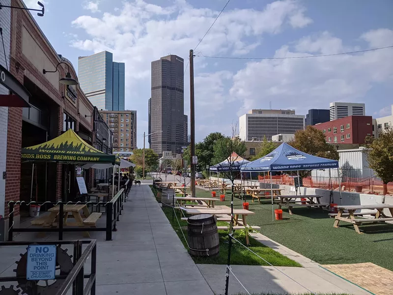 Image: Woods Boss Brewing pivoted with this temporary patio on California Street.