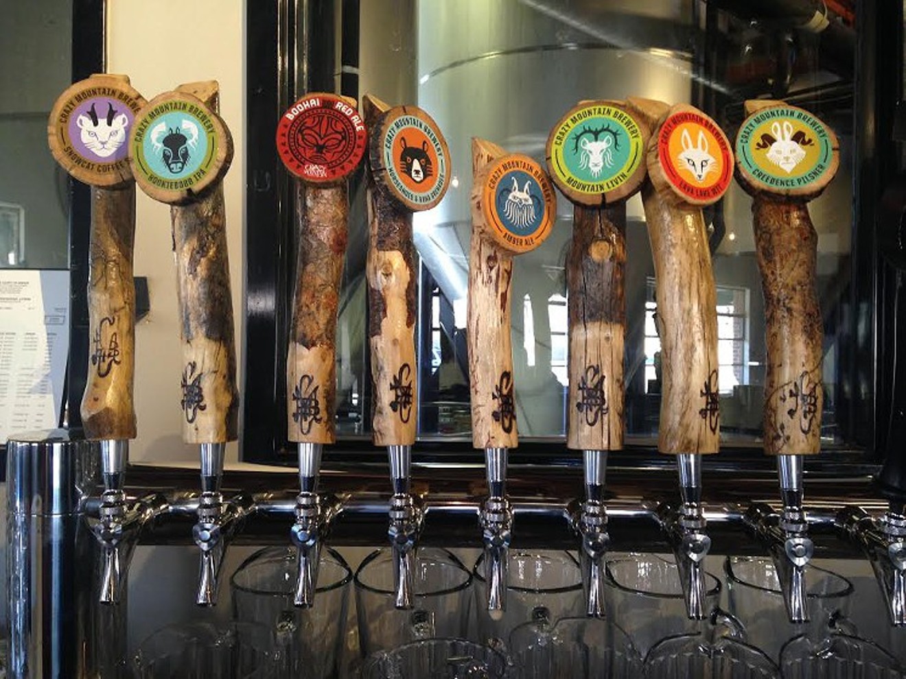 Crazy Mountain's tap handles are ready to pour beer at the Denver location.