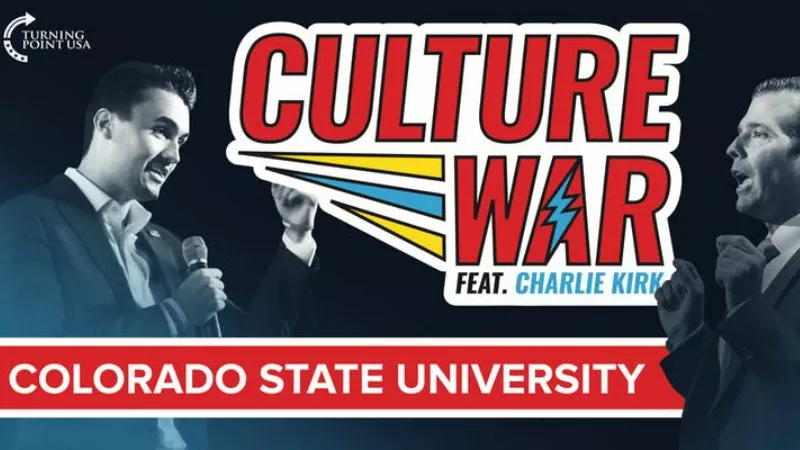 Image: The image Turning Point USA created to promote Charlie Kirk's appearance alongside Donald Trump Jr. at CSU on October 22.
