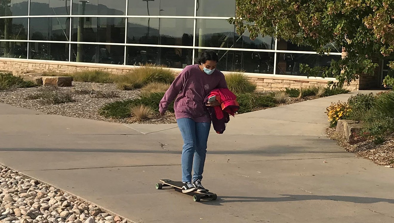This skateboarder had no traffic to dodge on October 3  on the CSU campus.