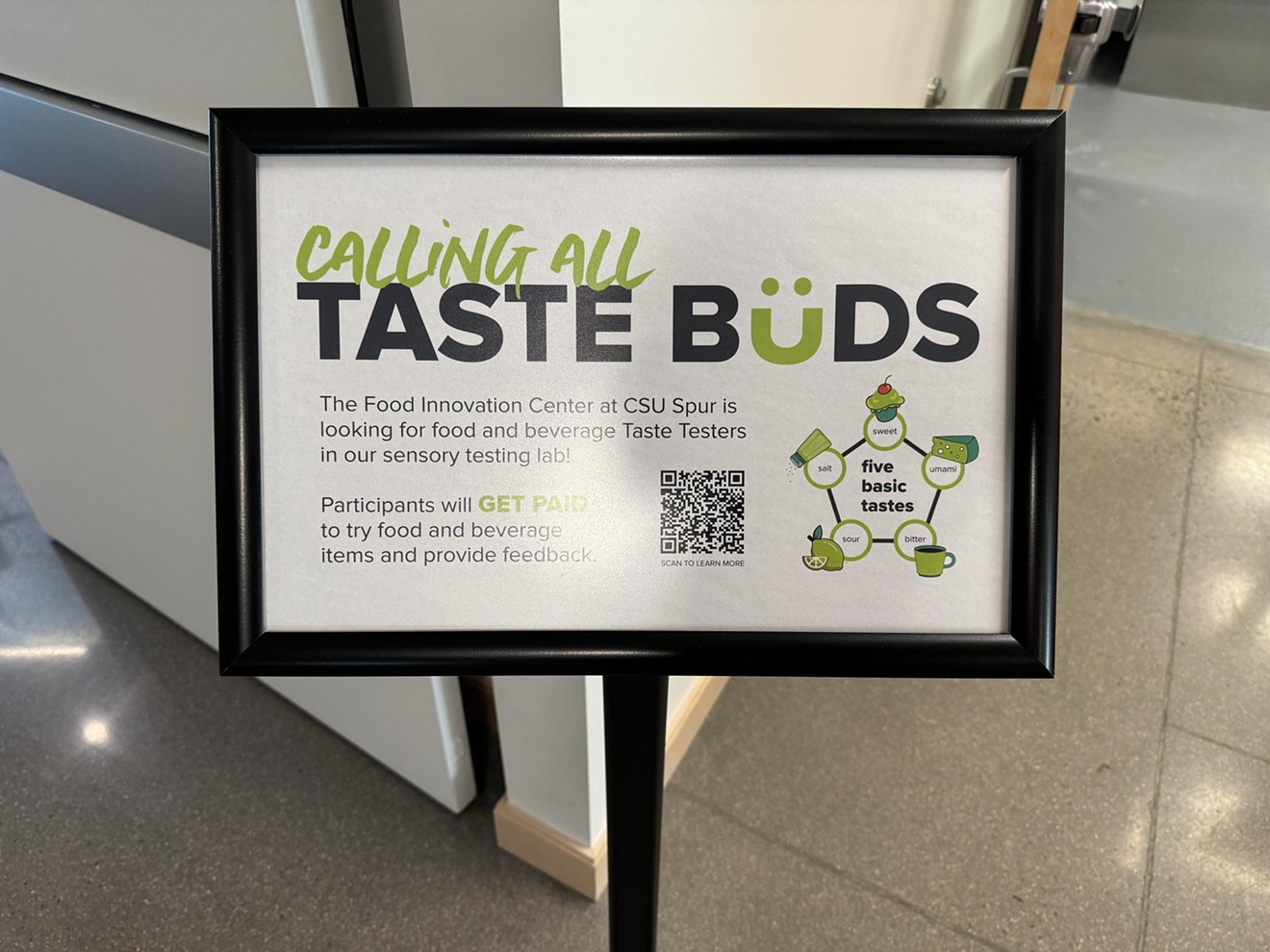 The " calling all taste buds" signs posted around the CSU Spur campus.