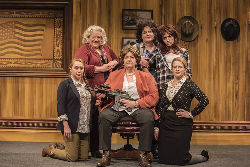Image: The cast of The Secretary, with Kathleen Brady at center.