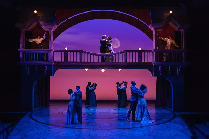 Image: ballroom dancers on theater set at sunset