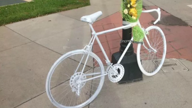 Image: So-called ghost bikes are often used to mark the location where a cyclist has died.