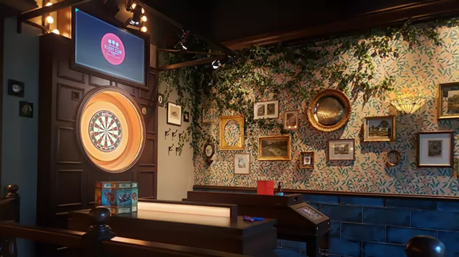 a dart board hanging inside