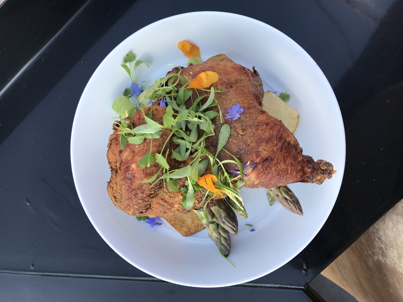 Says Hadley of this dish: "I was at work one day and fried half of a chicken with garam masala spices! Just playing around."