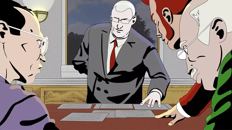 Image: caricatures of men taking power