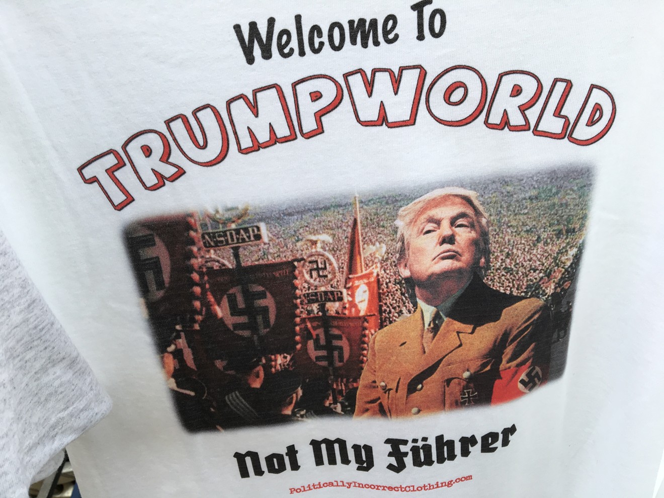 There are both pro- and anti-Trump shirts on sale, many designed to infuriate the other side.