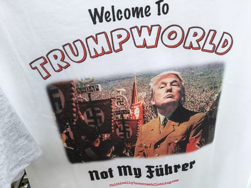 Image: There are both pro- and anti-Trump shirts on sale, many designed to infuriate the other side.