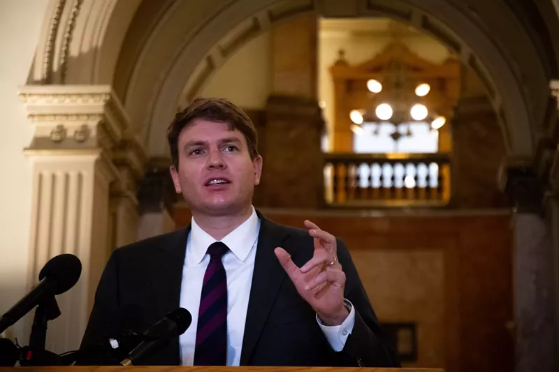 Image: House Speaker Alec Garnett at the April 29 news conference.