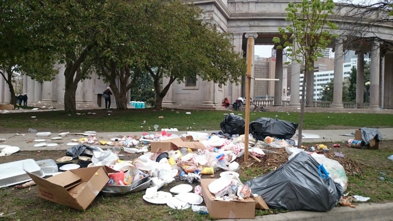 Some of the trash at Civic Center Park the morning after the Denver 420 Rally.