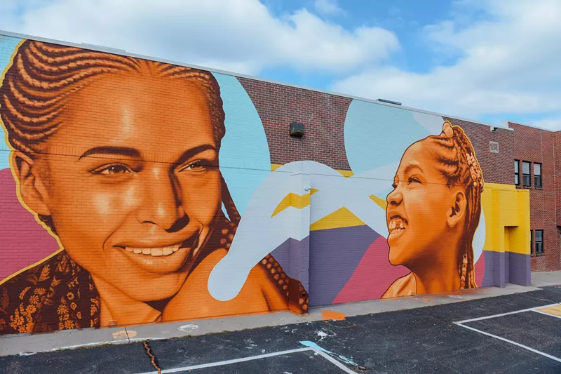 Image: A collaborative mural between Fin Dac (left) and Kevin Ledo at Cheltenham.
