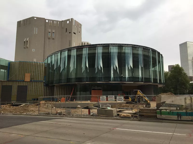 Image: Exterior of the under-construction Anna and John J. Sie Welcome Center designed by Fentress Architects and Machado Silvetti.