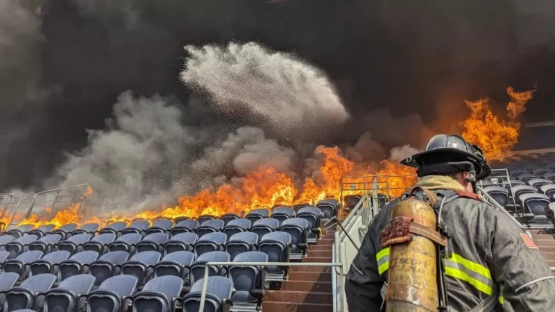 Image: A Denver Fire Department photo of the Empower Field at Mile High fire that broke out on March 24.
