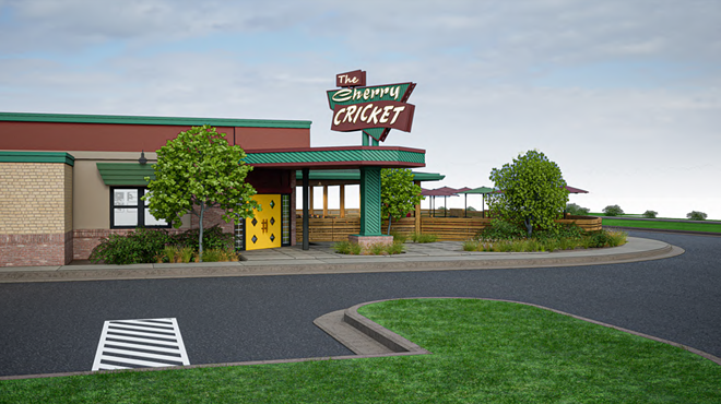 rendering of a restaurant with a retro sign