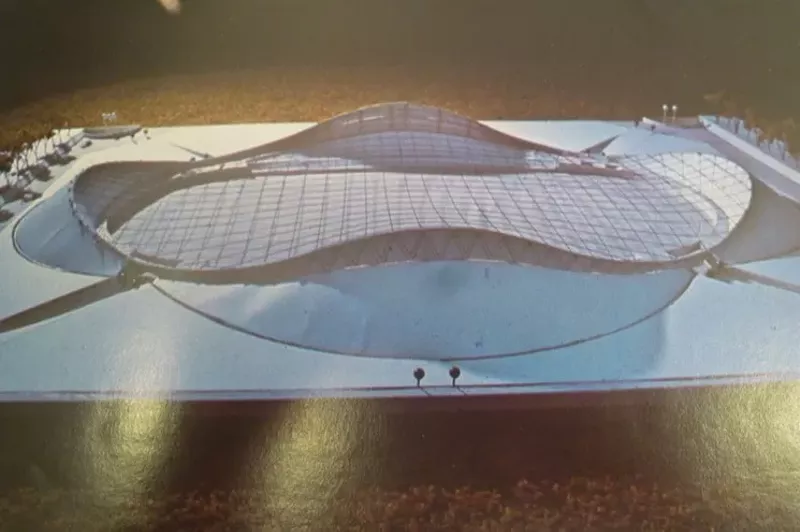 Image: A model of a proposed speed-skating arena that was to be built near South High School for the 1976 Winter Olympics Games in Denver — the ones that didn't happen.