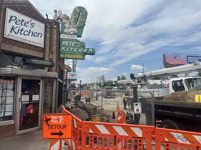 Image: The inimitable Denver institution Pete's Kitchen, now with 100% more ditch where once there was a sidewalk.