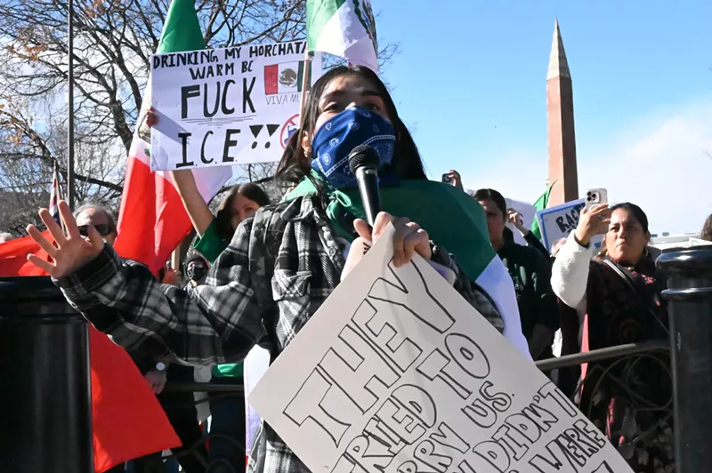 Image: A protester speaks.