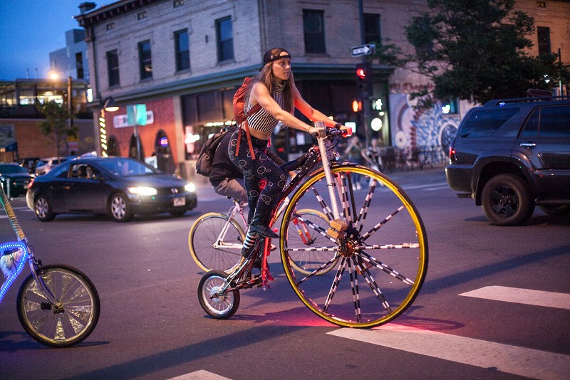 You get all types of bikes (and people) at the Denver Cruiser Ride.