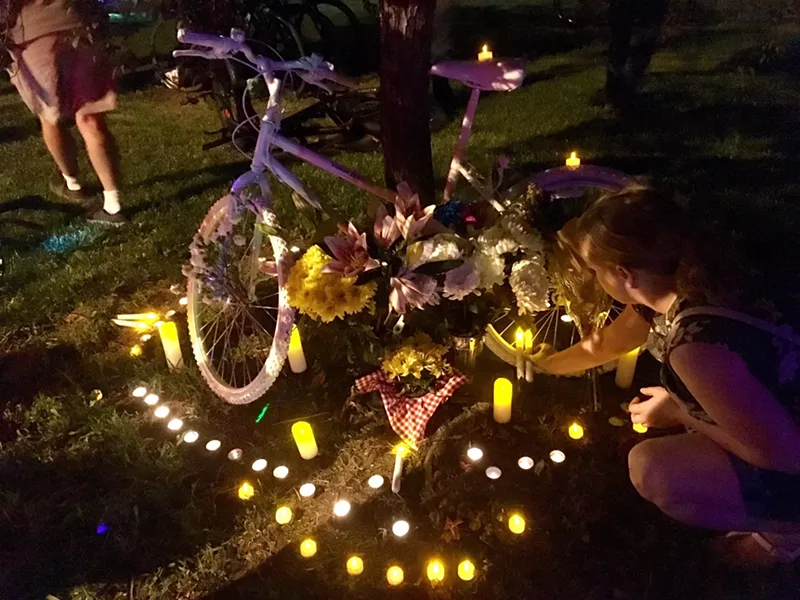 Image: The white "ghost bike" honored the memory of Alexis Bounds.