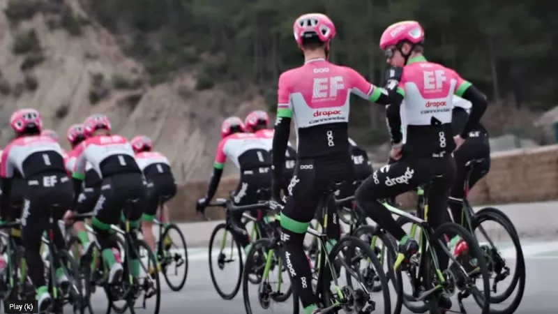 Image: Jonathan Vaughters's EF Education First team preparing for the 2018 Tour de France.