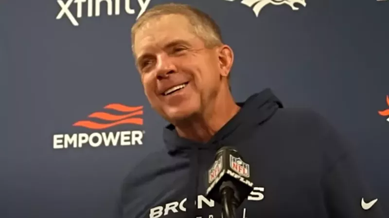 Image: Sean Payton was more smiles than usual after the Broncos' victory over the New Orleans Saints on October 17.