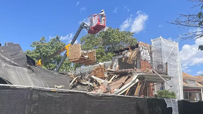 Exploded house rubble cleanup
