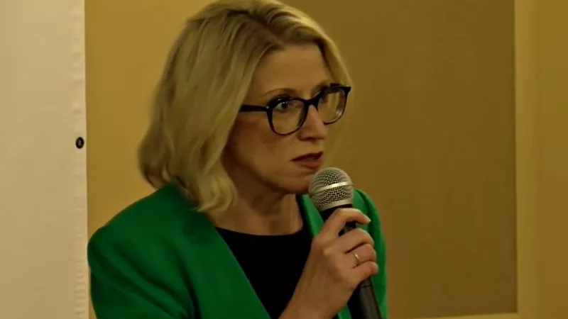 Image: Jamie Giellis makes a point at last night's mayoral debate.