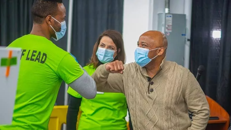 Image: Denver Mayor Michael Hancock during a vaccination event at the National Western complex earlier this month.