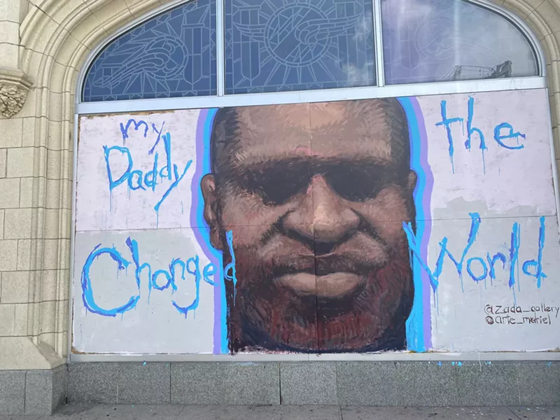 Image: A mural of George Floyd at the Sports Castle.