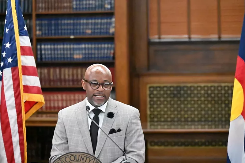 Image: Mayor Michael Hancock speaking to the press in Denver, Colorado about migrants.