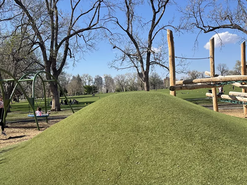 Image: The artificial turf hill at Wash Park is part of its updated playground.