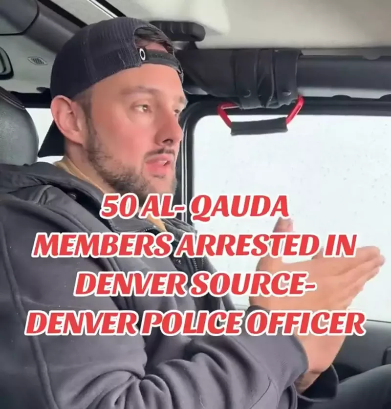 Image: A man talking about a Denver Police Department conspiracy theory about al-Qaeda arrests.