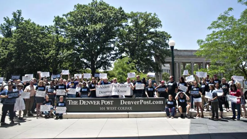 Image: Protests against Alden Global Capital are nothing new for Denver Post employees. This one took place in 2016.