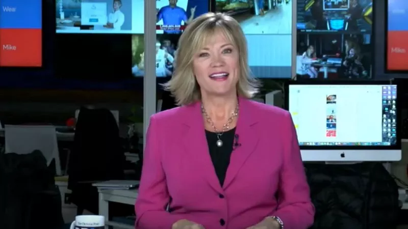Image: Molly Hughes anchoring a segment of Denver Post TV earlier this year.