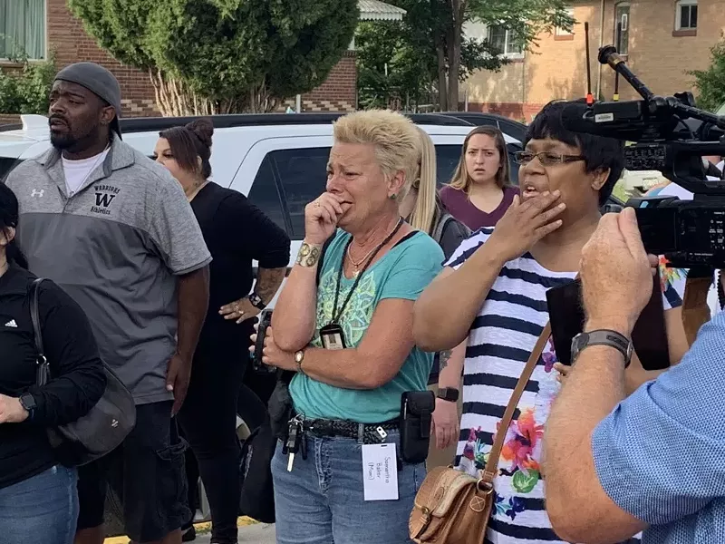 Image: Some of the pretend parents got really into the mock school shooting scenario.