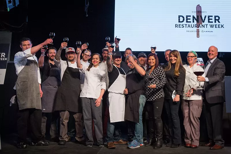 Image: Denver chefs toast the 2017 kickoff of Denver Restaurant Week. This year's menus drop on January 23 for the main event from February 22 to March 3.