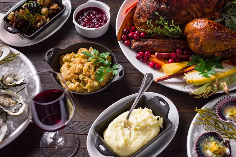 Image: The Thanksgiving spread from Water Grill featuring turkey, stuffing, mashed potatoes and more