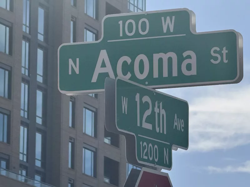 Image: A sign for Acoma Street in Denver.
