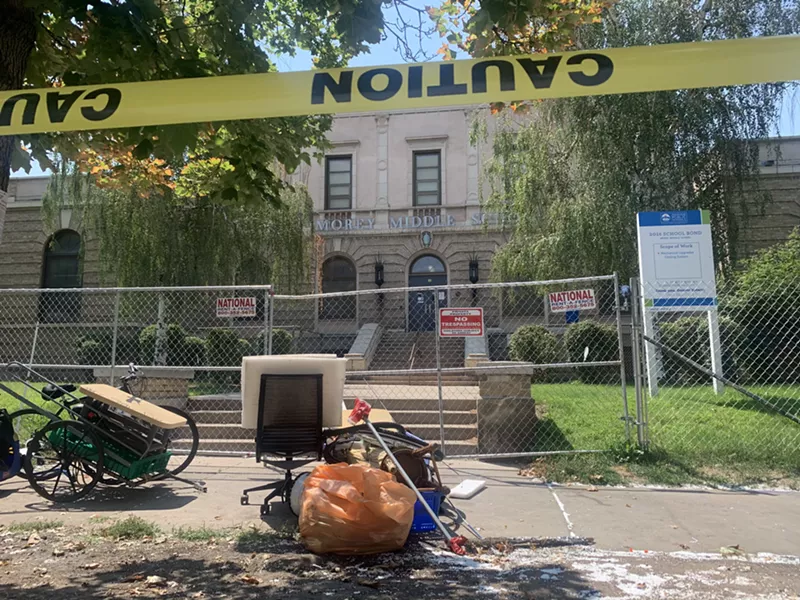 Image: The city swept the large encampment around Morey Middle School.