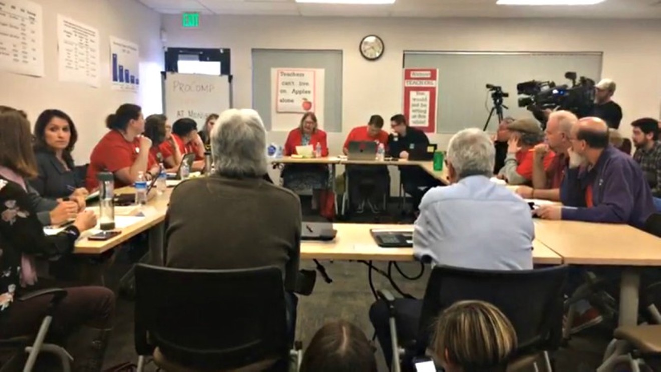 A screen capture from a Denver Classroom Teachers Association video of a January bargaining session with Denver Public Schools.